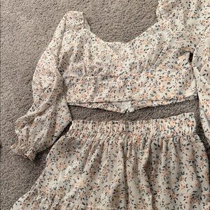 SHEIN Floral Print Dress - Cream and Orange
